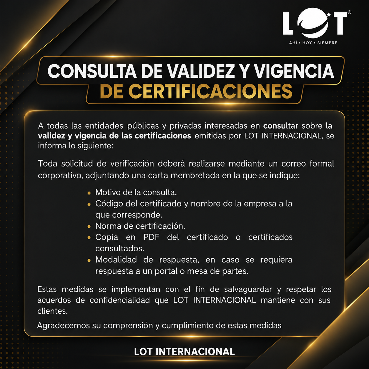 Comunicado institucional LOT Internacional